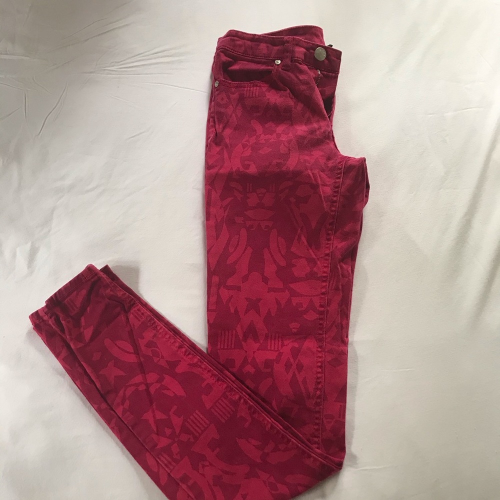 Red Patterned Skinny Jeans
